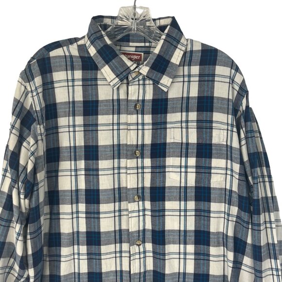 Wrangler Jeans Mens Button Front Flannel Shirt Blue Size Large - Picture 3 of 8